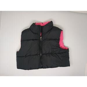Reversible Puffer Vest Black Pink Full Zip Warm Insulated Size small youth